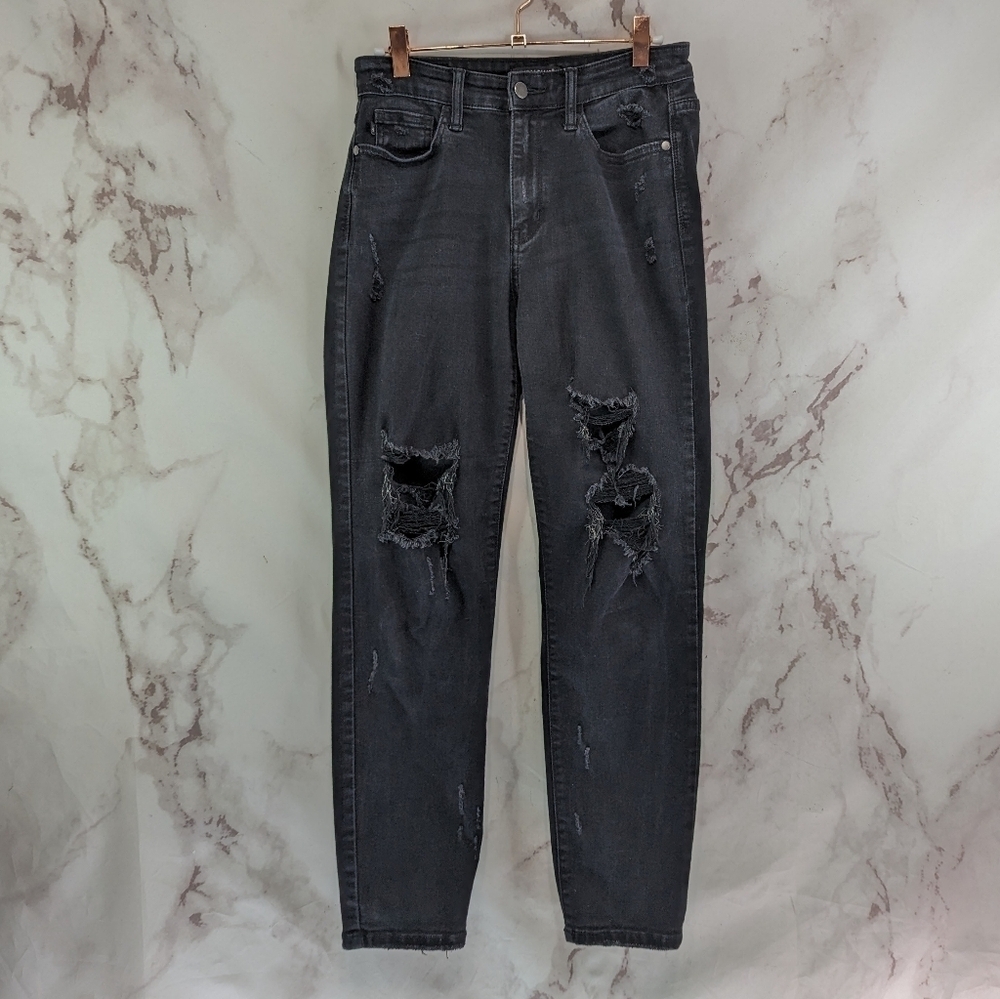 Judy Blue Jean Women 26 3 Black High Rise Boyfriend Fit Denim Distressed Crop